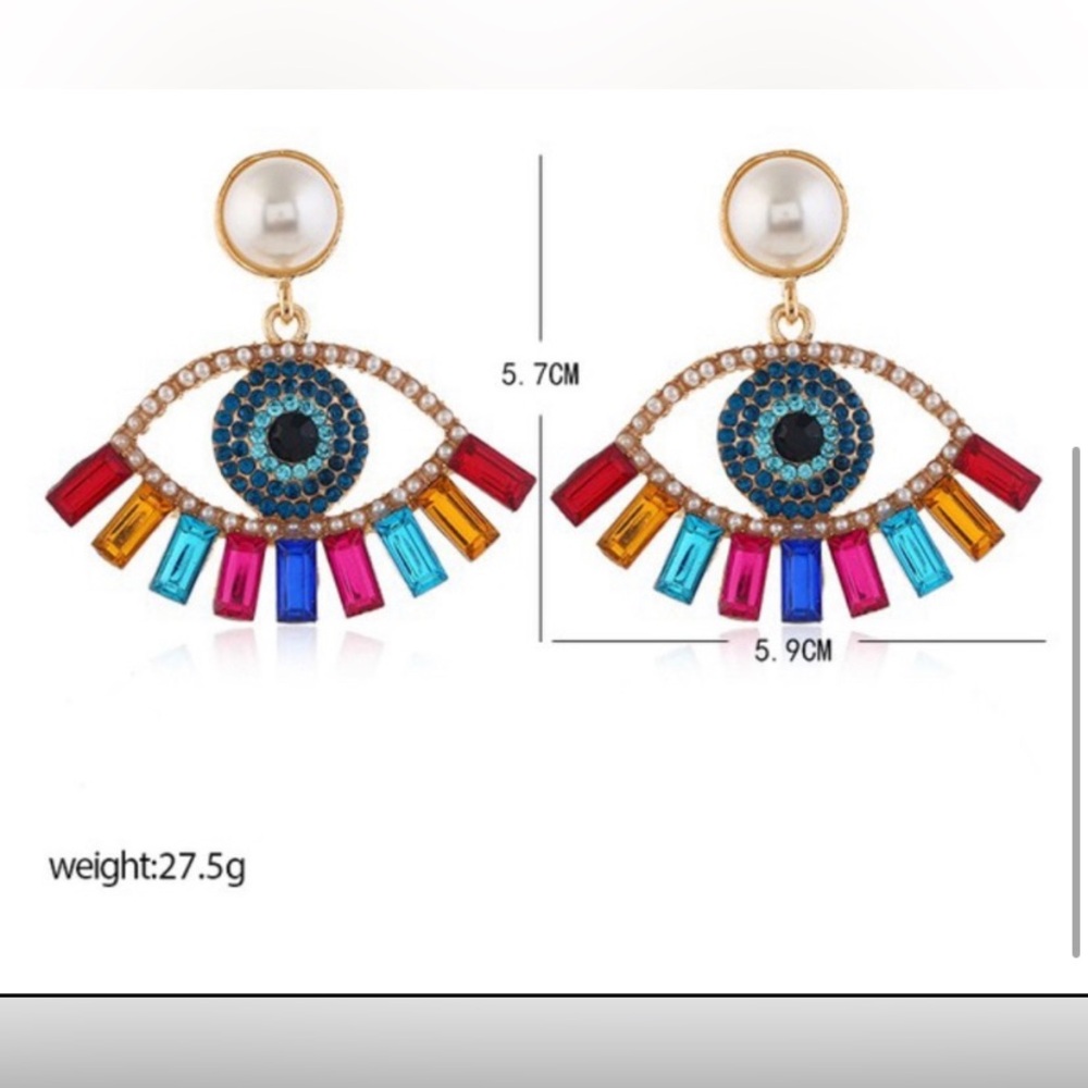 Rhinestone Evil's eye earrings in White and gold - Picture 5 of 5